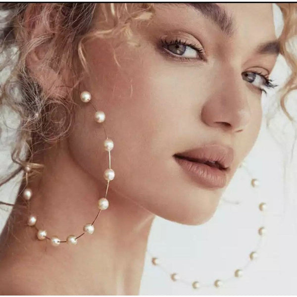 Lavender White Imitation pearl round circle hoop Earrings