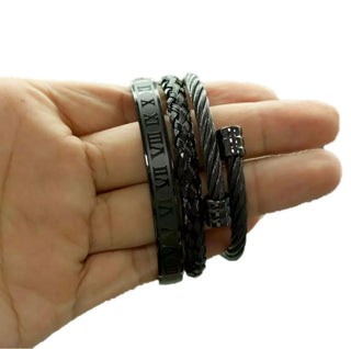 Buy black-regular 3pcs/Set Titanium Steel Bracelet