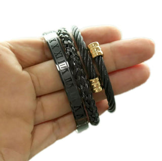 Buy black-gold 3pcs/Set Titanium Steel Bracelet